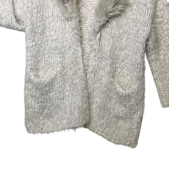 Sleeping on Snow Sweater Womens XS Beige Faux Fur Collar Open Cardigan Bohemian - Picture 10 of 12